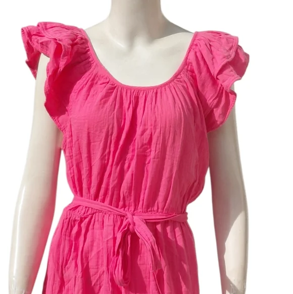 7080....Women's Gap Elegant Pink Ruffle Sleeve Dress Size Large - Picture 2 of 4